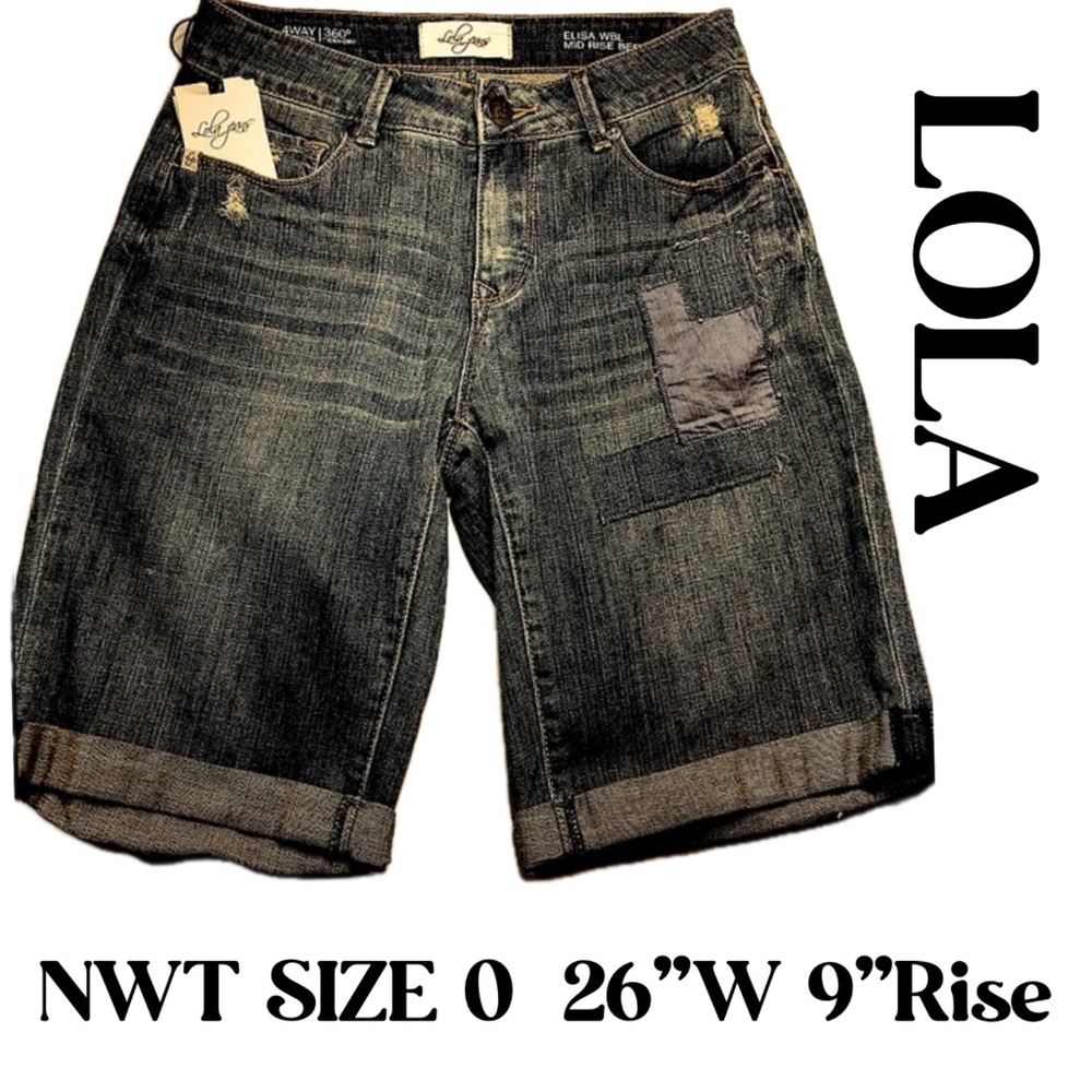 LOLA JEANS NWT ELISA MID RISE BERMUDA SHORT 0/26”W
